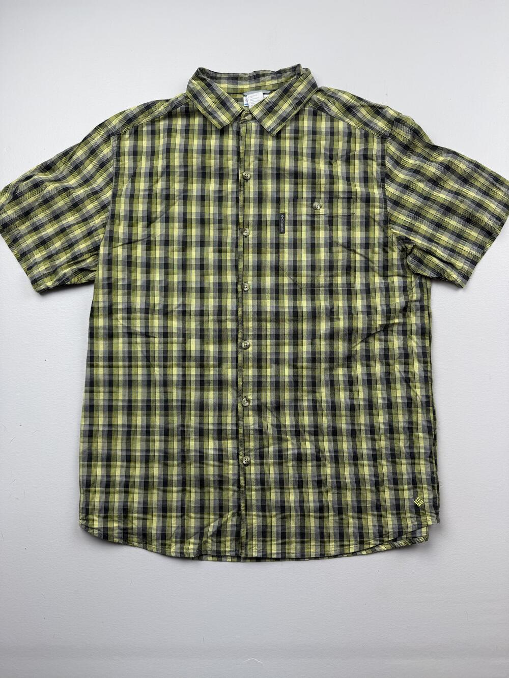 Columbia Shirt Mens Large Green Plaid Short Sleeve Button Up Casual Outdoor